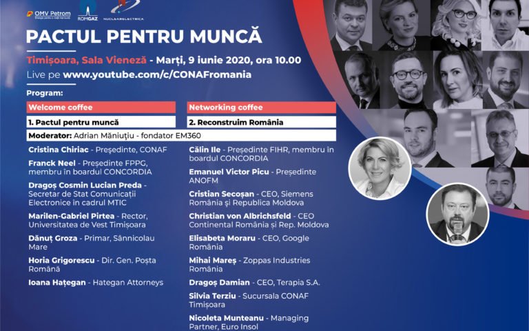 COMUNICAT DE PRESĂ – PACTUL PENTRU MUNCĂ. Prima conferință interactivă – 9 iunie 2020, Timișoara.