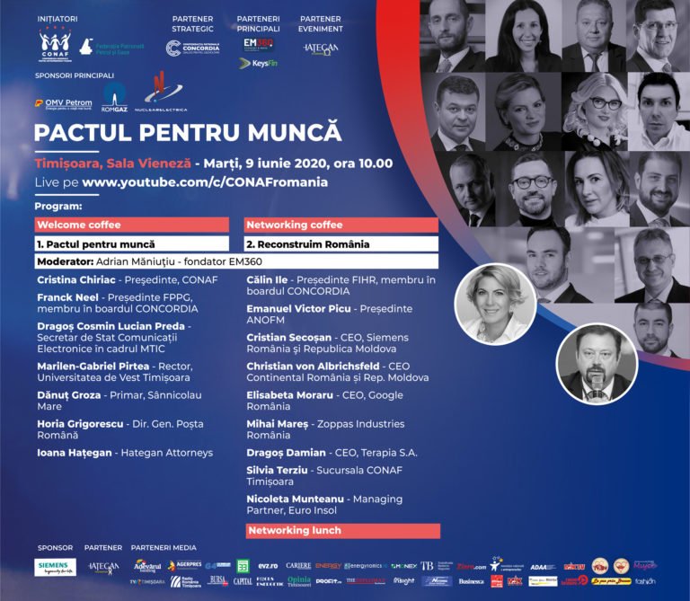 COMUNICAT DE PRESĂ – PACTUL PENTRU MUNCĂ. Prima conferință interactivă – 9 iunie 2020, Timișoara.
