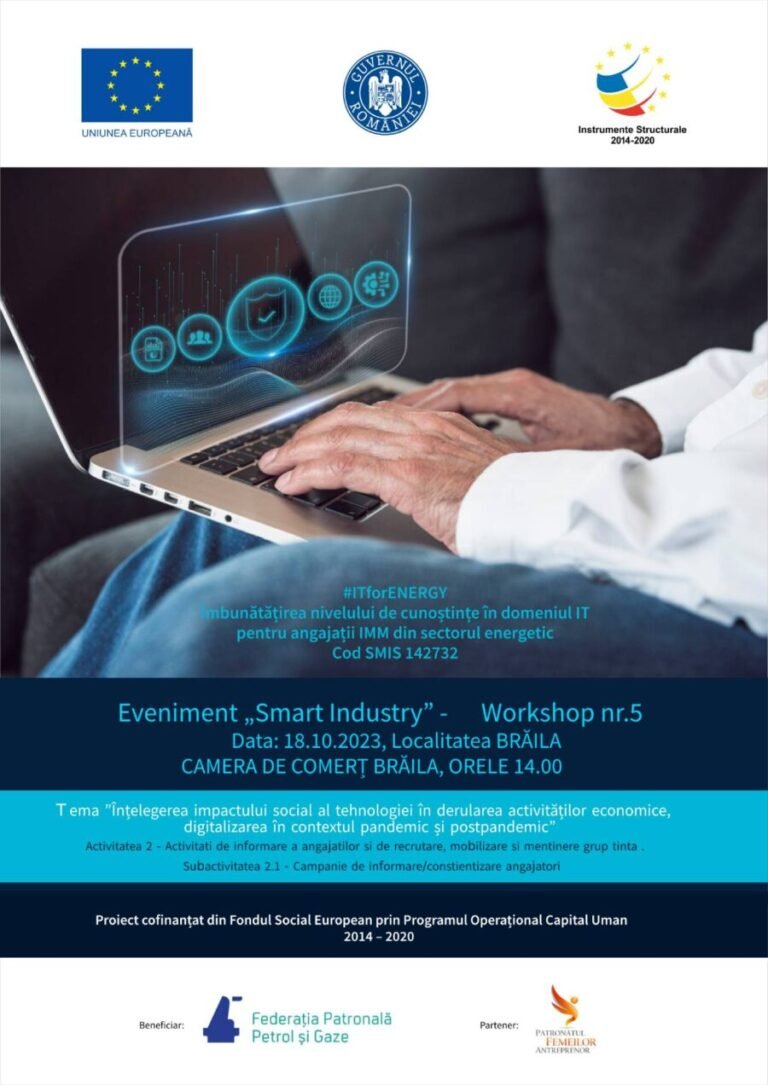 Workshop-ul „Smart Industry”: ”Înţelegerea impactului social al tehnologiei în derularea activităţilor economice, digitalizarea în contextul pandemic şi post pandemic” – Brăila
